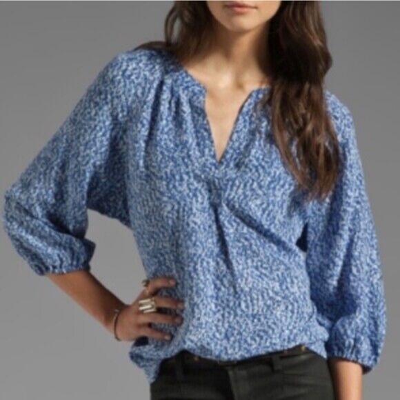 Joie Tops - JOIE 100% Silk Addie B Blue Abstract V-Neck Blouse Size XS